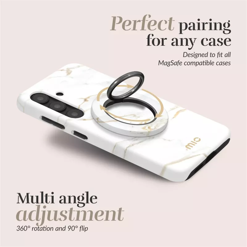 MIO White Marble Magsafe Case Compatibel Ringhouder