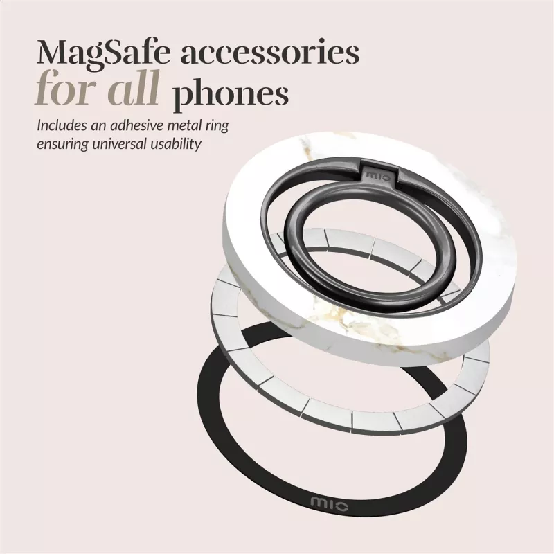 MIO White Marble Magsafe Case Compatibel Ringhouder
