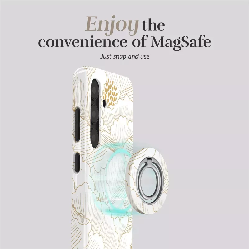 MIO White Roses MagSafe-hoesje compatibel ringhouder