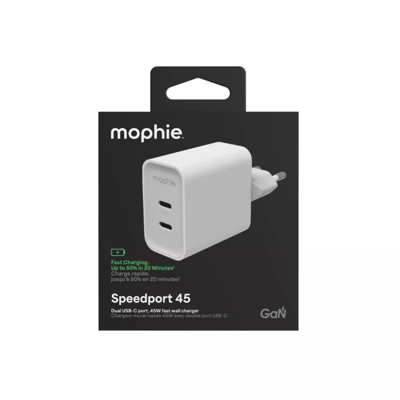 Mophie ROC GaN 45W dual USB-C wandlader - wit