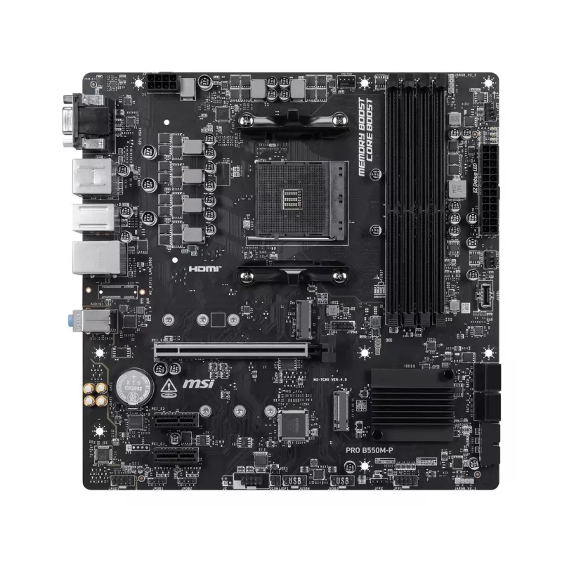 MSI PRO B550M-P moederbord, AMD AM4, B550, Micro-ATX, 4x DDR4, 128GB max, dual M.2, Gigabit LAN