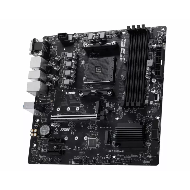 MSI PRO B550M-P moederbord, AMD AM4, B550, Micro-ATX, 4x DDR4, 128GB max, dual M.2, Gigabit LAN