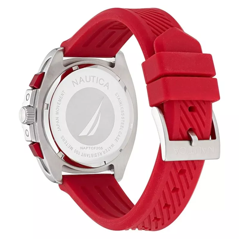 Nautica heren chronograaf Pacific Beach met blauwe wijzerplaat en siliconen band NAPTCF205