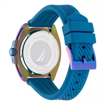 Nautica heren Porthole chronograaf quartz horloge NAPTCF201 44mm blauwe wijzerplaat siliconen band