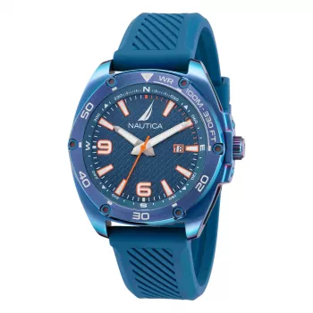 Nautica heren Porthole chronograaf quartz horloge NAPTCF201 44mm blauwe wijzerplaat siliconen band