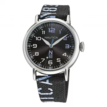 Nautica heren quartz analoog horloge NAPLSF015 blauwe wijzerplaat blauwe siliconen band 40mm