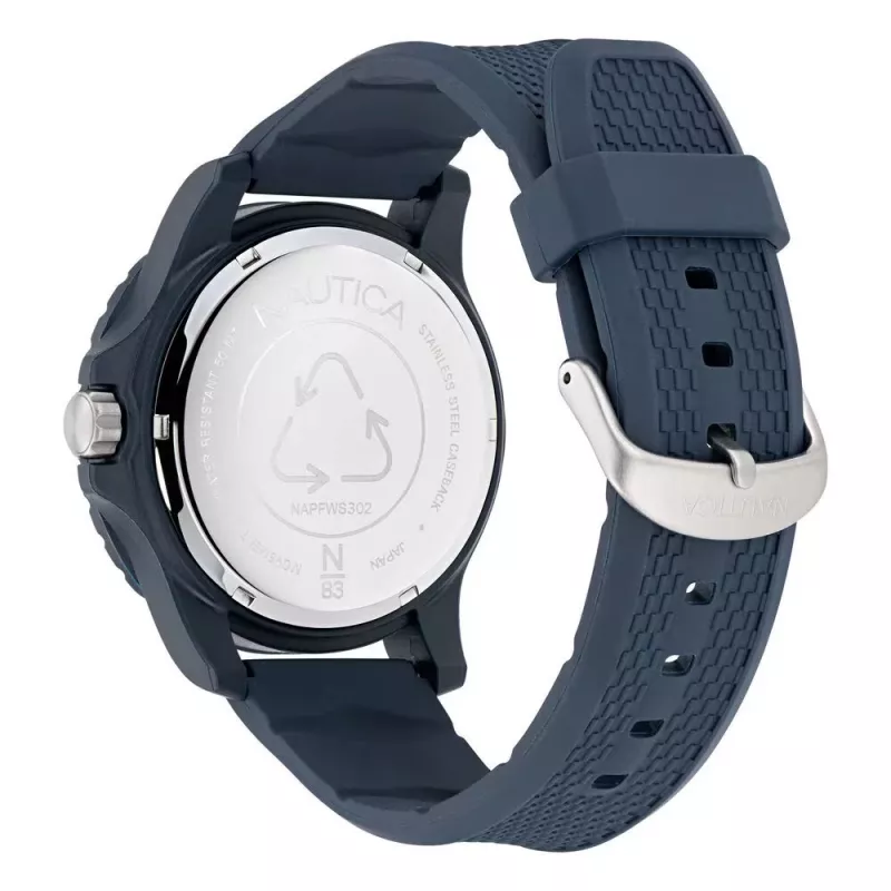 Nautica heren quartz-chronograaf horloge NAPFWS302 45mm blauwe wijzerplaat siliconenband