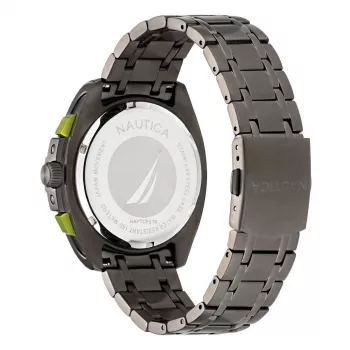 Nautica heren quartz horloge NAPTCF210 44mm roestvrijstaal blauwe wijzerplaat siliconen band