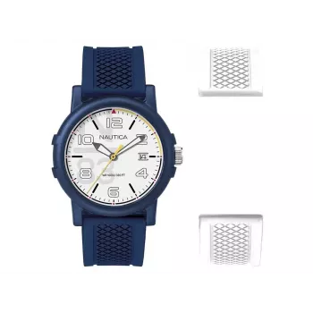 Nautica NABLEME02 heren quartz analoog horloge blauwe wijzerplaat blauwe siliconen band 38mm