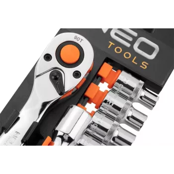 NEO Tools 10-030 219-delige Steeksleutel- en Moersleutelset met 1/4 inch, 3/8 inch, 1/2 inch Aandrijving, Ratels, Bits en Accessoires in Kunststof Koffer