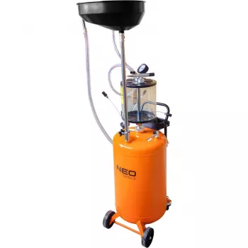 NEO TOOLS 10-811 mobiele pneumatische olie-afzuigmachine met controlebak, 80L hoofdtank, 10L kijkglas, 6-8 bar luchtdruk, 4 zwenkwielen