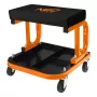 NEO TOOLS 11-604 rolbare werkplaatskruk met gereedschapsvak, pneumatische hoogteverstelling 380-500 mm, 135 kg belasting, 5 zwenkwielen, oliebestendige vinylzitting