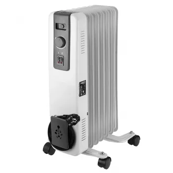 NEO TOOLS 1500W olieradiator met 7 ribben, 3 verwarmingsstanden, instelbare thermostaat, oververhittingsbeveiliging, kantelbeveiliging, geïntegreerde wielen, wit