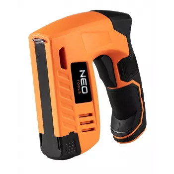 NEO Tools 16-050 handmatige tacker voor stoffeer-, isolatie- en decoratiewerk, instelbare kracht, J-type nieten 6-14 mm, zwart/oranje