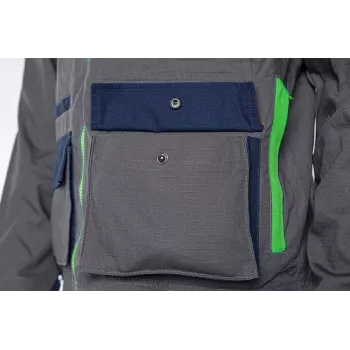 NEO TOOLS 81-217-L unisex werkjas, grijs/zwart, maat L, 65% polyester 35% katoen, 267 g/m², 7 zakken, EN ISO 13688
