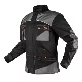 NEO TOOLS 81-218-XL werkjas met afneembare capuchon, waterafstotend, 4 zakken, grijs/zwart/oranje, maat XL