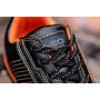 NEO Tools 82-103 S1P SRC veiligheidsschoenen met stalen neus en doorstootbescherming, bovenmateriaal van suède en mesh, zool van dubbeldicht PU, ademend, unisex, maat 42, zwart met oranje accenten