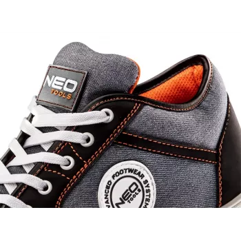 NEO TOOLS 82-111 S1P SRC veiligheidsschoenen met stalen neus en doorstootbescherming, suède, zwart/oranje