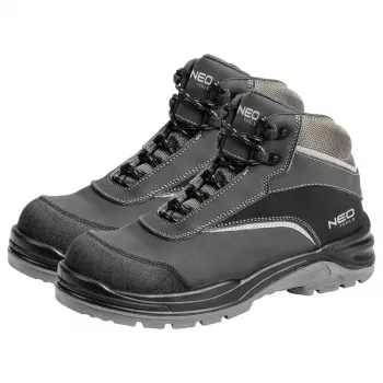 NEO Tools 82-151-46 S1P SRC veiligheidsschoenen, laag model, met stalen neus en Kevlar-doorstootbescherming, maat EU 46, zwart/grijs