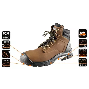 NEO Tools 82-170-39 S1P SRC veiligheidsschoenen, stalen neus, grijs/zwart/oranje, maat 39