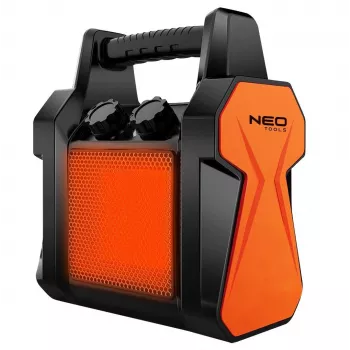 NEO Tools 90-061 elektrische heteluchtkachel 3000W, 2 verwarmingsstanden, ventilatormodus, instelbare thermostaat, oververhittingsbeveiliging, zwart/oranje