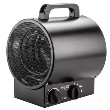 NEO Tools 90-066 2000W PTC-keramische heteluchtkachel met instelbare thermostaat, oververhittingsbeveiliging, kantelschakelaar, 2 verwarmingsstanden, alleen-ventilator-modus, vrijstaand, zwart/grijs