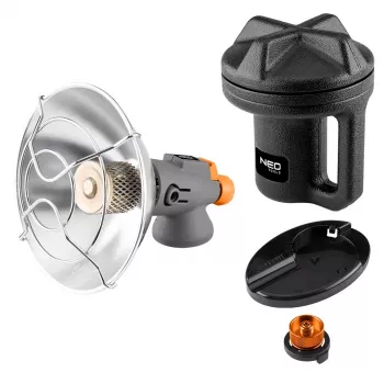 NEO TOOLS 90-134 Draagbare gasstraler met piëzo-ontsteking, 1,7 kW, keramische plaat, voor butaan-/propaancartridge, zwart/rood