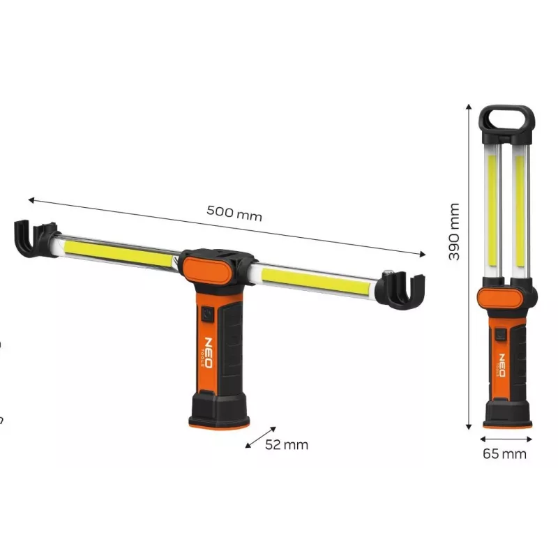 NEO TOOLS 99-066 oplaadbare COB LED werklamp met magneetvoet en zwenkhaak, 300 lm