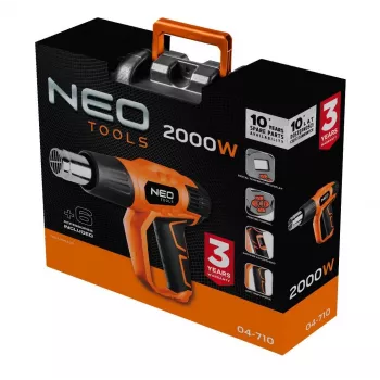 NEO TOOLS heteluchtpistool 2000W met LCD-display, 50°C & 70-600°C, 4 mondstukken, schraper, draagkoffer