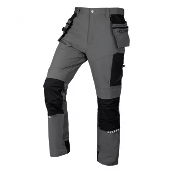 NEO TOOLS Mix&Match 4-way stretch werkbroek met holstervakken, Cordura-versterkt, grijs/zwart, maat XL