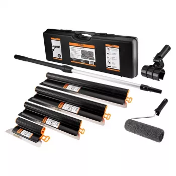 NEO TOOLS pleisterset met gladde spackmessen, telescopische steel en roller, in koffer