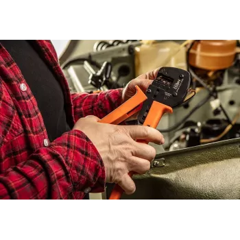 NEO TOOLS TOP-01-555 ratel-krimptang voor geïsoleerde kabelschoenen 0,5-6 mm² (20-10 AWG) met zelfinstellende bekken en snelontgrendeling