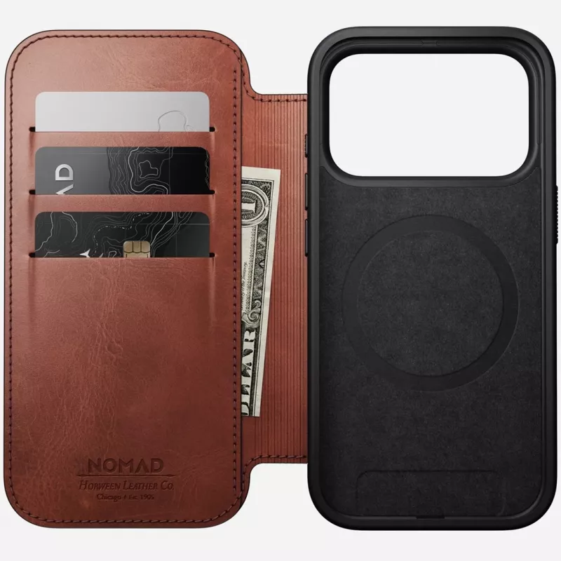 NOMAD leren case voor iPhone 17 Pro met MagSafe en wallet