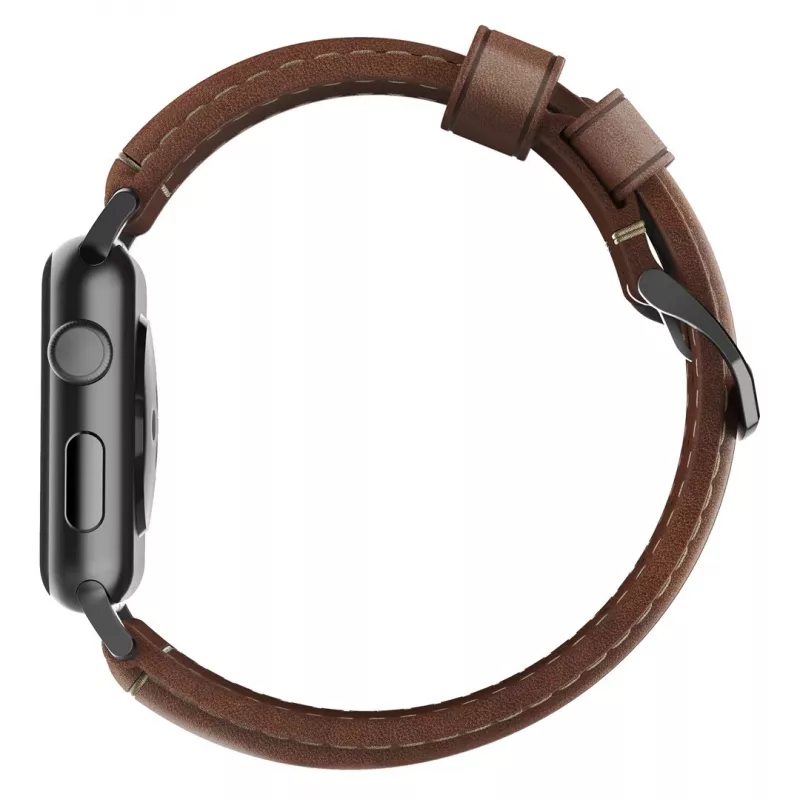 NOMAD Traditional Band - Horween leren band voor Apple Watch 46mm/49mm, Rustic Brown, Black Hardware