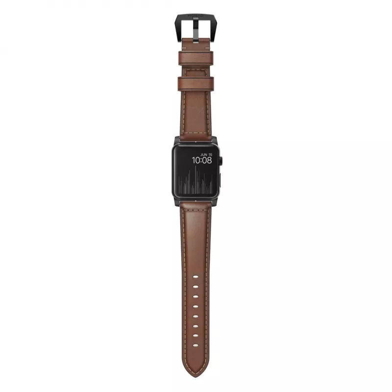 NOMAD Traditional Band - Horween leren band voor Apple Watch 46mm/49mm, Rustic Brown, Black Hardware