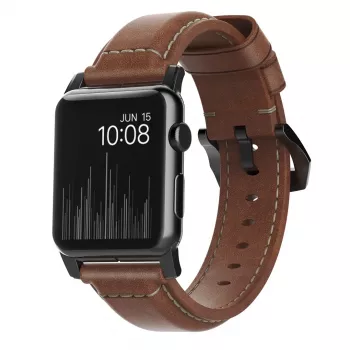 NOMAD Traditional Band - Horween leren band voor Apple Watch 46mm/49mm, Rustic Brown, Black Hardware