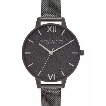 Olivia Burton dameshorloge Sparkle Bee OB16GD49 - 34 mm quartz, witte wijzerplaat, grijs leren bandje