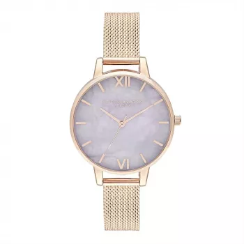 Olivia Burton dames horloge Sparkle Bee OB16SP16 - 34mm zilverkleurige wijzerplaat grijze leren band