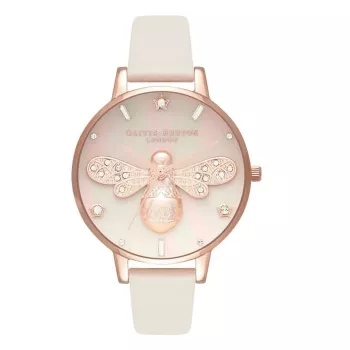 OLIVIA BURTON dameshorloge OB16GB10 34 mm grijs glitter wijzerplaat leren band