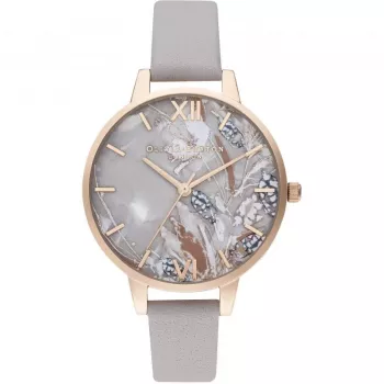 OLIVIA BURTON dameshorloge OB16VM37 34mm zilveren zonneslag wijzerplaat grijs leren band