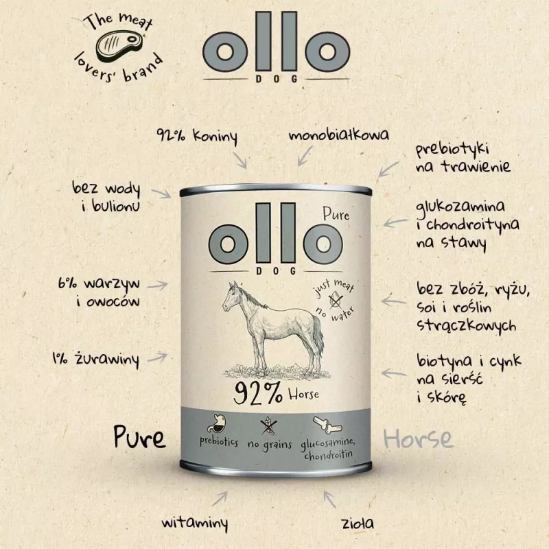 OLLO Pure Horse Mono natvoer voor honden 850g