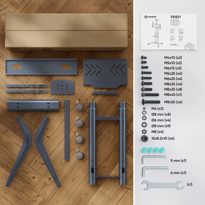 ONKRON TS1571-G Mobiele tv-standaard voor 32-75 inch, grafiet