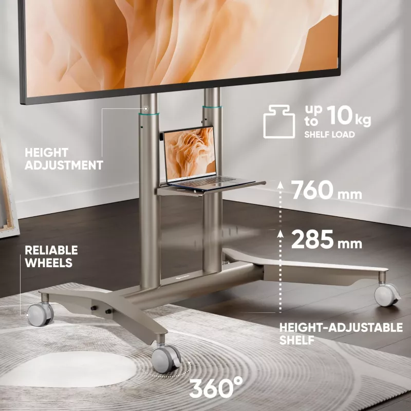 ONKRON TS1871-C mobiele tv-standaard voor 55-90 inch, champagne