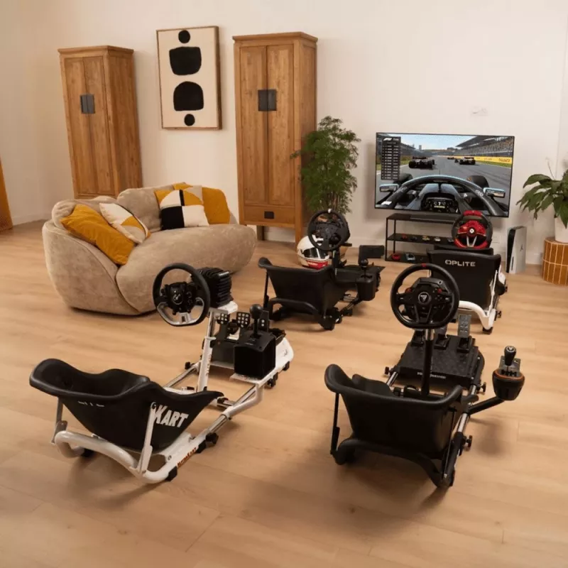 Oplite 104317 NitroKart V2 racing cockpit – zwart stalen sim-racing-rig met verstelbare kuipstoel