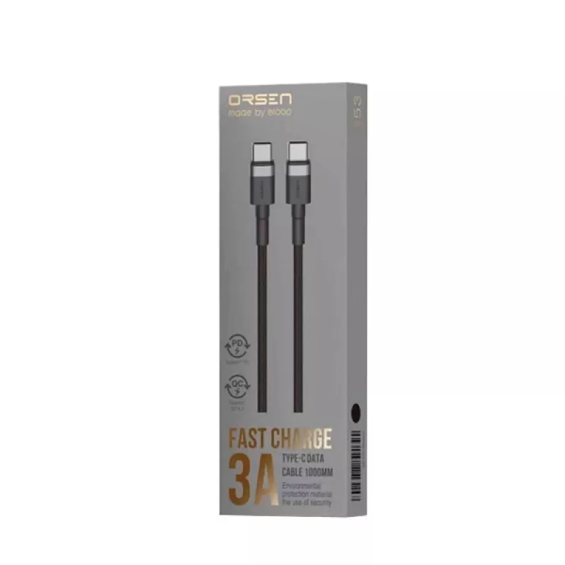ORSEN S53 USB-C naar USB-C kabel 3A 1m zwart