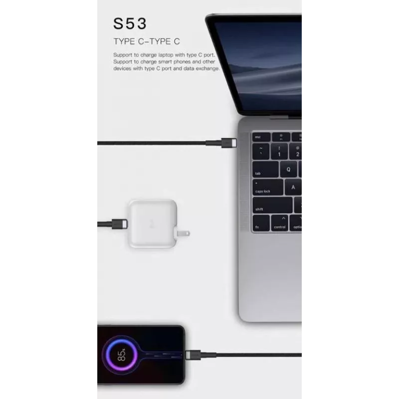 ORSEN S53 USB-C naar USB-C kabel 3A 1m blauw