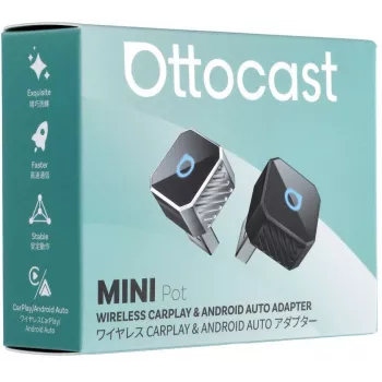 OTTOCAST Mini Cube T3 draadloze CarPlay & Android Auto-adapter, Bluetooth 5.0, Wi-Fi 5, USB-C, zwart