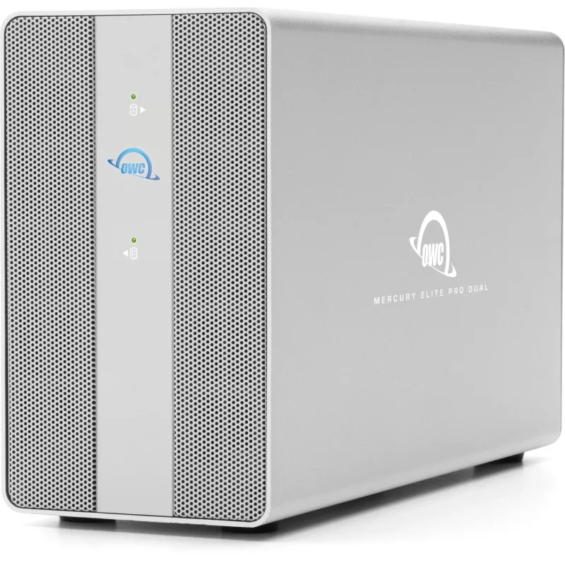 OWC Mercury Elite Pro Dual opslagbehuizing met 2 bays en 3-poorts usb-hub, SATA-600, USB 10 Gb/s, zilver