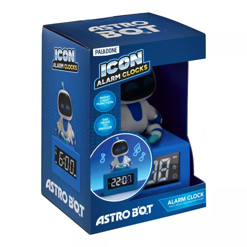 Paladone AstroBot Icon alarmklok - grijs/wit digitale LCD-robotwekker met snoozefunctie