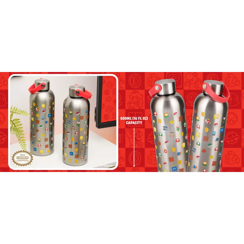 Paladone Super Mario Metal Water Bottle met Draagbeugel